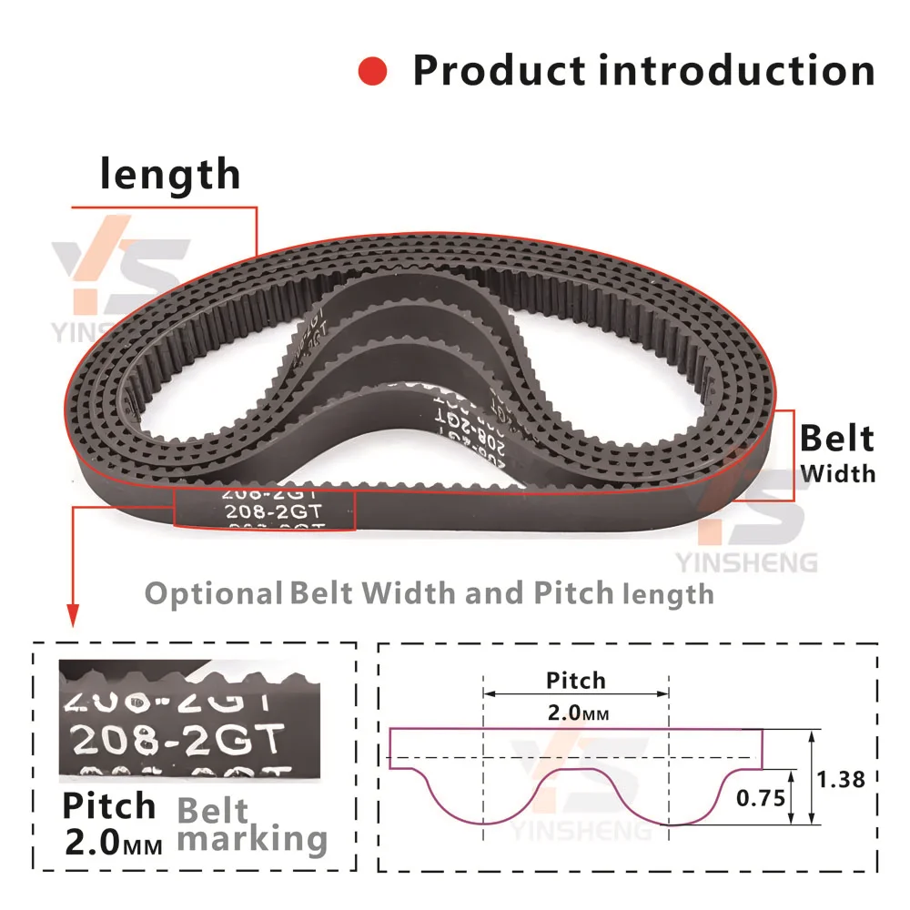 3D Printer 2GT Rubber Synchronous Belt Perimeter 88 To 186MM 2GT-88 90 92 96 100 106 116 130 140 150 158 168 188 2M Timing Belt