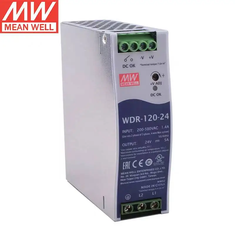 MEANWELL WDR-120-24 24V 5A 120W Single Output Industrial DIN RAIL Power Supply  Single and two phase wide input range Brand New