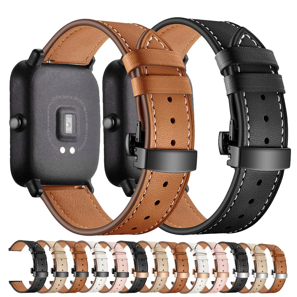 

Ремешок для часов Amazfit GTS/2/2e/3/GTS2 Mini/GTR 42 мм/47 мм/GTR2/3/Pro stratos, кожаный браслет для часов Amazfit ремешок bip, 20 мм/22 мм