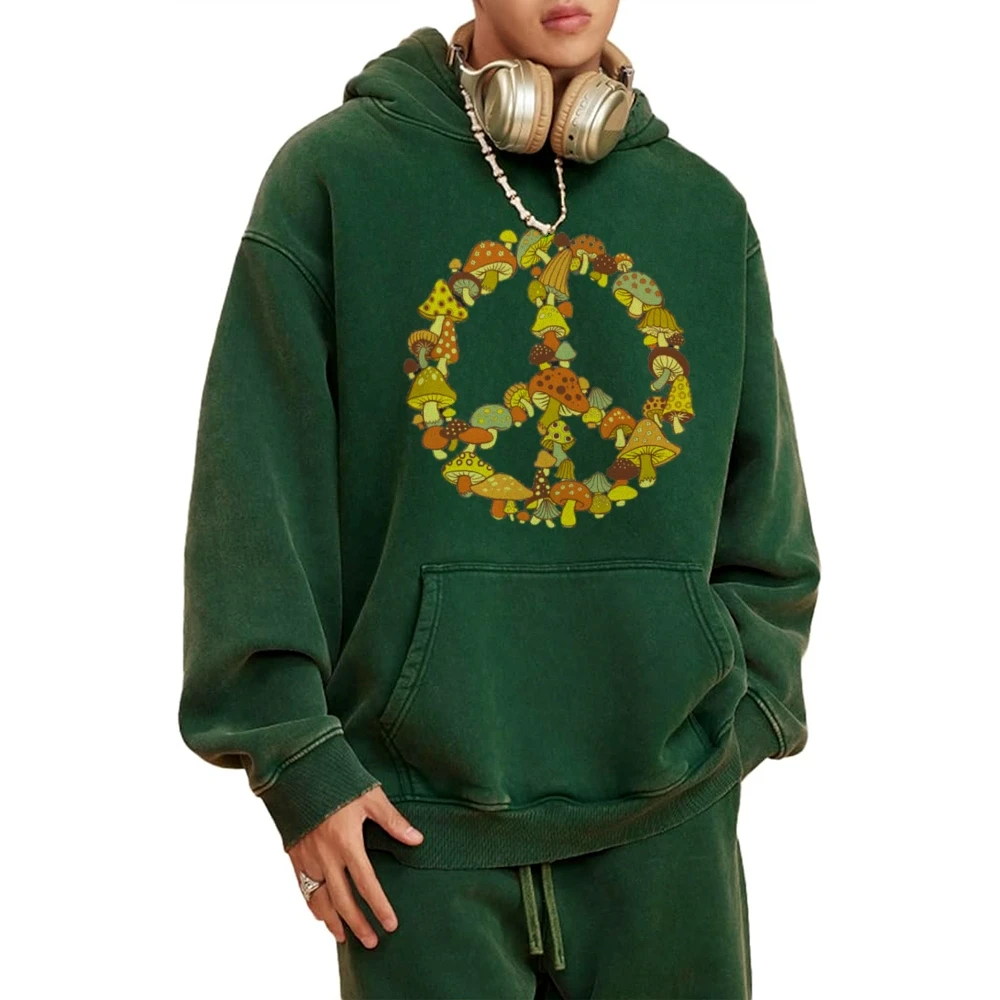 Mushroom Peace Trendy Graphic Hoodie,Acid Washed Hoodie,Retro Graphic Hoodie,Vintage Hoodie,Ghetto Hoodie,Y2K Hoodie