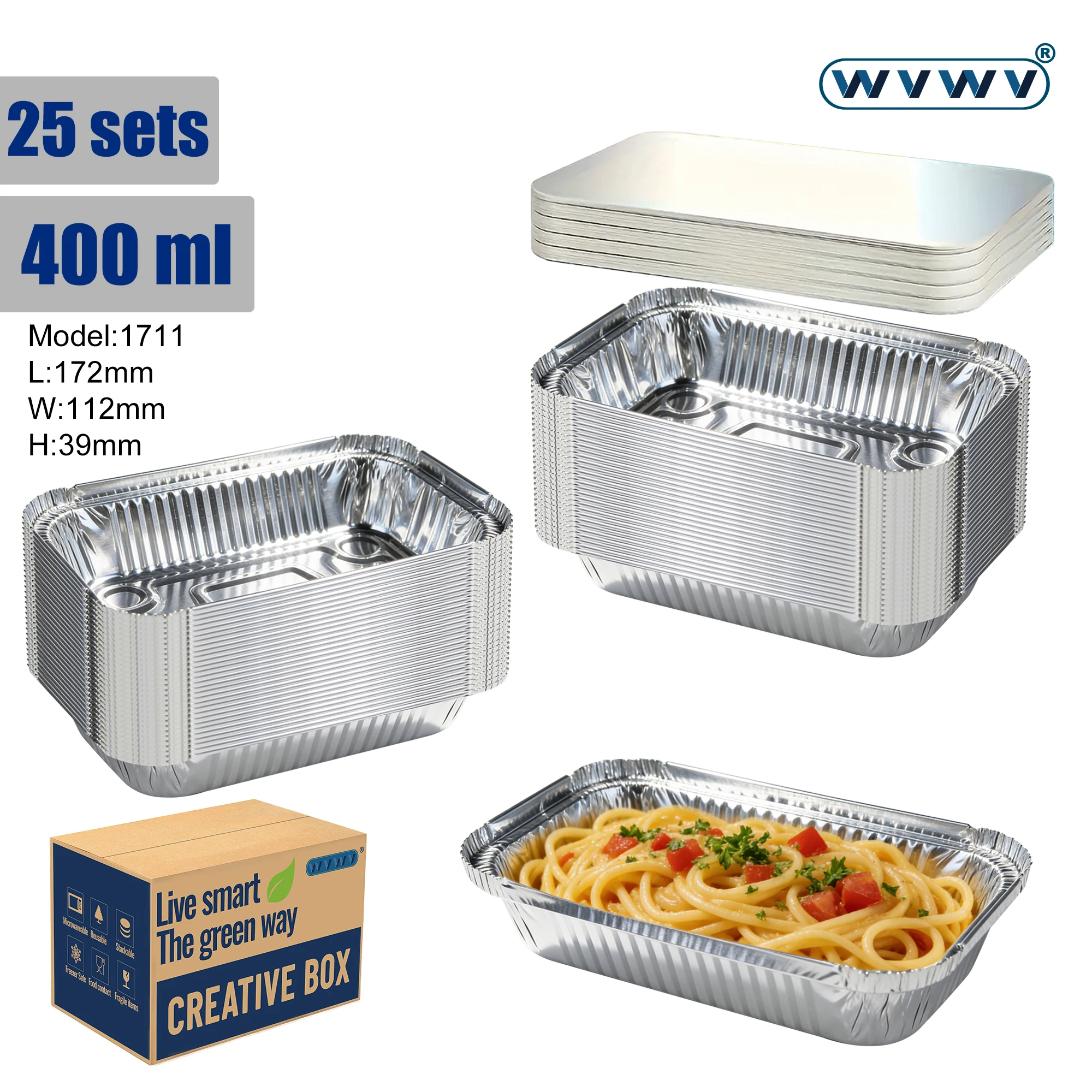 25/60Pcs (6.8inch X 4.4inch) Disposable Multi-Purpose Aluminum Foil Trays with Lids, Perfect for Baking, Ovens, Air Fryers, Cake Molds, Catering and Food Preparation, Stackable, Essential Picnic Containers, Party Disposable Tableware
