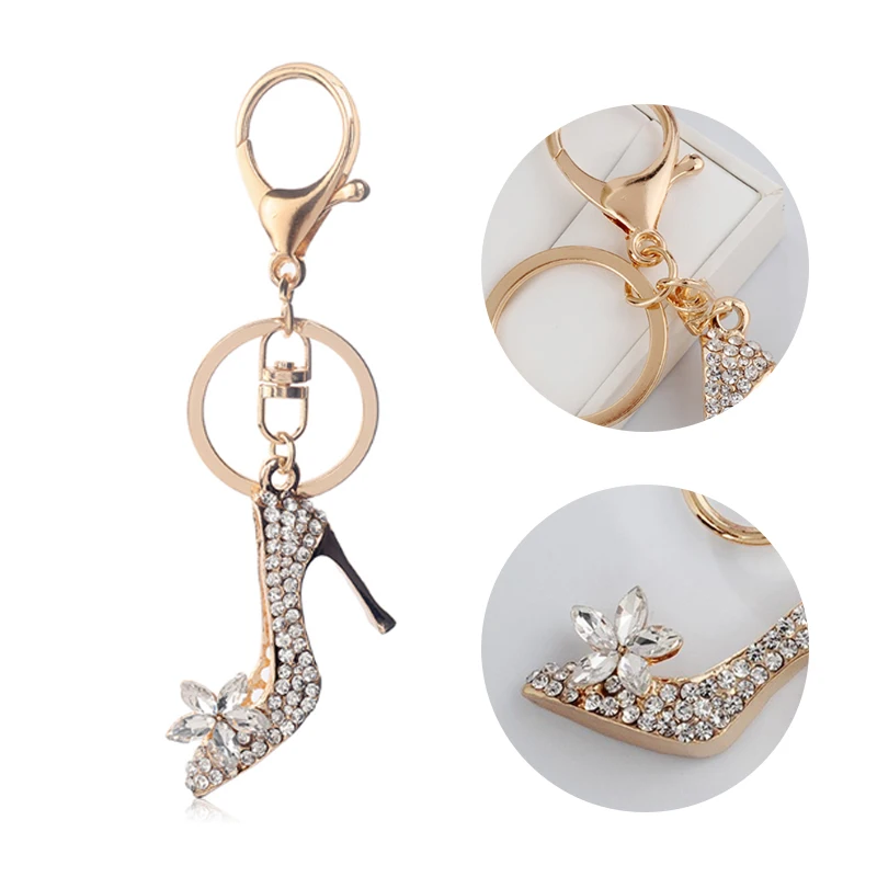 High Heel Shoe Keychain Rhinestone Crystal Purse Car Key Chain Bag Decorative Alloy Keyring Backpack Hanging Decorations