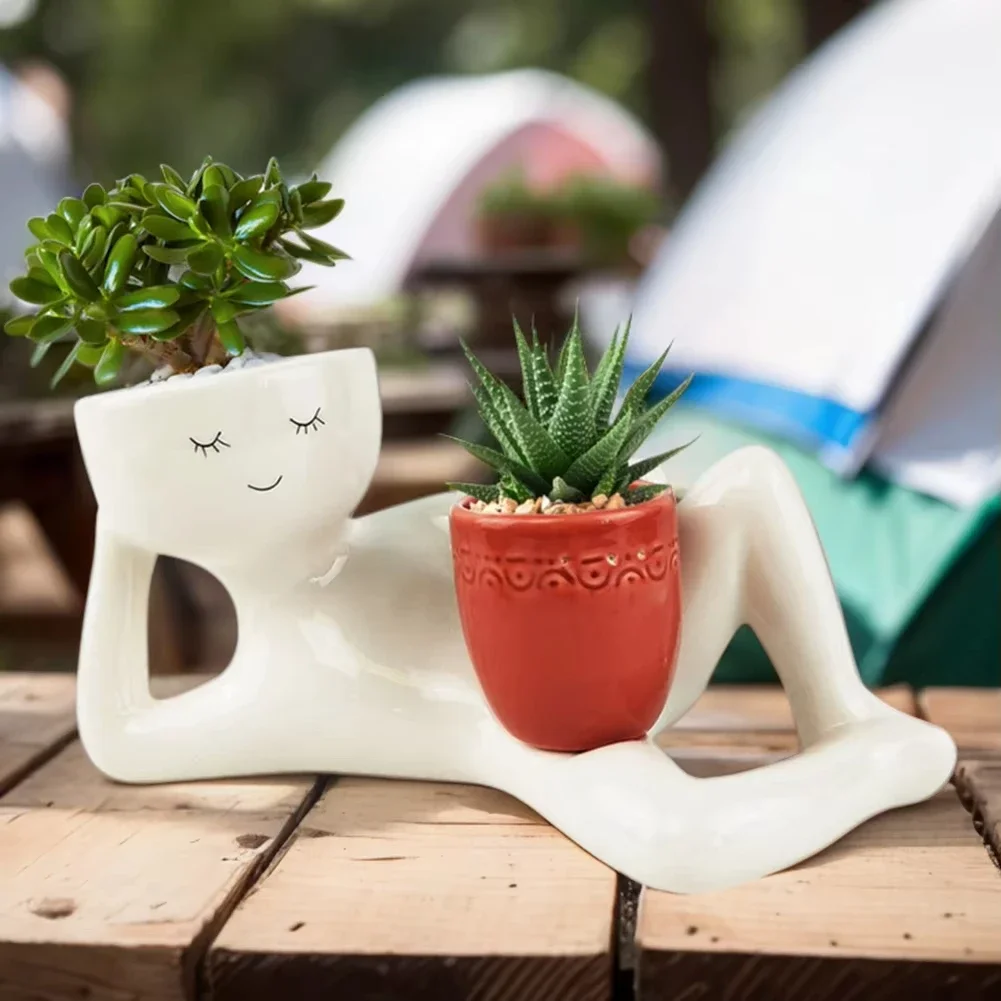 Side By Side Body Planter With Drainage Hole Indoor Plants Lazy Planter Cute Humanoid Lazy Casual Character Handheld Planter