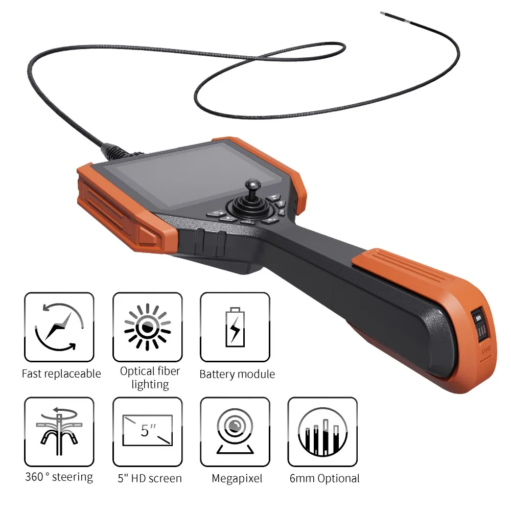 Factory Customized 6mm Lens 5 Inch Handle Inspection Borescope Camera 3 Meter Multi Vehicle Diagnostic Tool Scope for Industrial