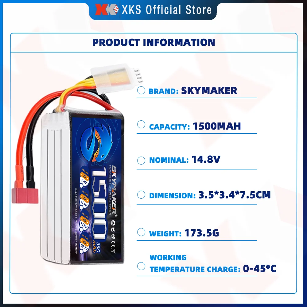 Skymaker 14.8V 4S 1500mah Lipo Battery XT60 T Plug for Racing Drone FPV RC Car Boat Airplane Helicopter Lipo Battery RC Part