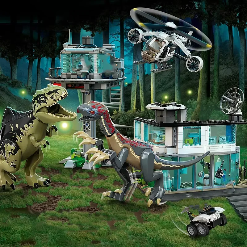 Compatible Brands Brick Sets Dinosaur Building Blocks Giganotosaurus & Therizinosaurus Attack World Toys for Kids Gift