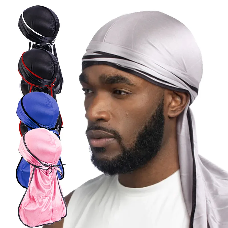 Unisex mężczyźni kobiety satynowa oddychająca chustka kapelusz jedwabisty Durag doo du rag długi ogon opaska na głowę