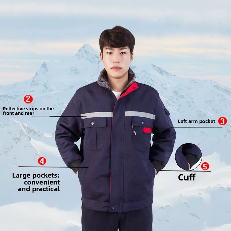 

Thiened Fce Winter Cotton Jaet Men's Workwear Car Repair orm Wear Resistant Labor Protection Coat with Pants