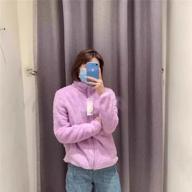 

2024 Autumn and Winter New Women clothes Long Velvet Polar Fleece Zip-up Jacket Long sleeve Coral Fleece Jacket T459794