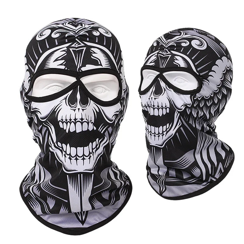 Passamontagna Bandana con teschio 3D Outdoor Uomo Donna Maschera da ciclismo Antivento Motociclismo Copertura integrale 2 fori Visiera per il collo