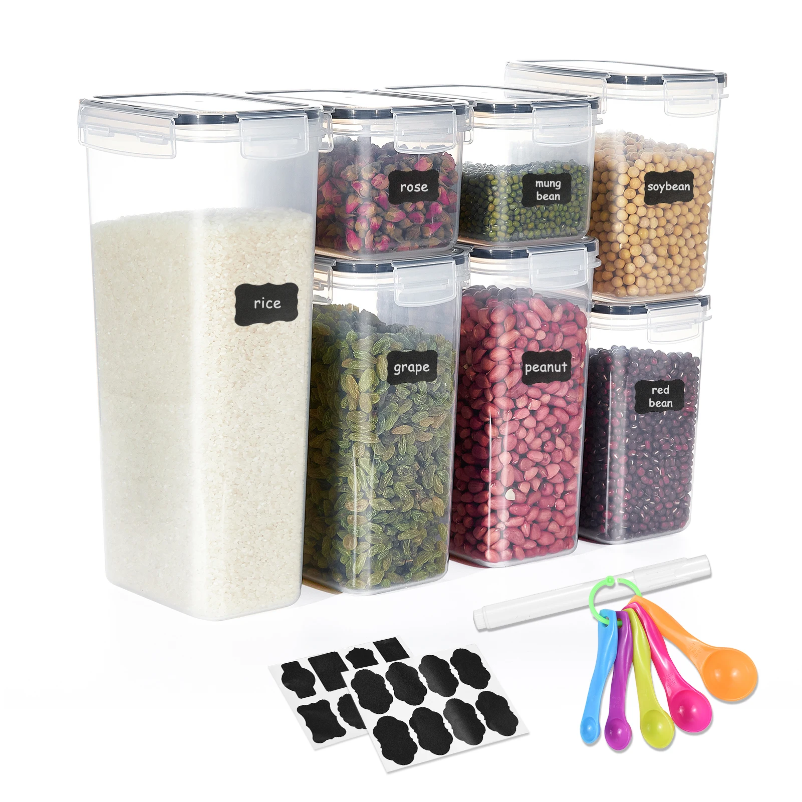 7PCS Food Storage Containers kitchen Storage Container BPA Free PP Pantry Organization with Lid Stackable Design for Cereal Nut