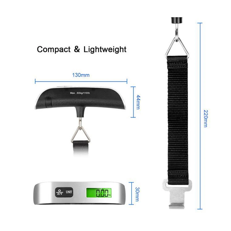 Imagem -02 - Balança Portátil com Display Lcd Digital Bagagem Eletrônica Mala Pendurada Viagem Pesa Bolsa de Bagagem Ferramenta de Equilíbrio de Peso 110lb 50kg