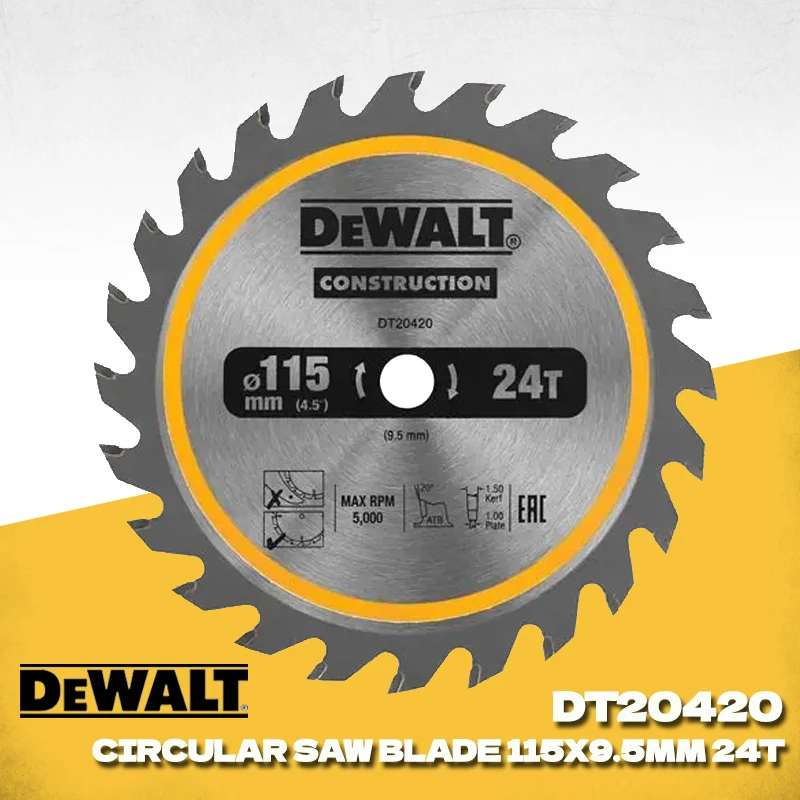 

DEWALT DT20420-QZ Полотно циркулярной пилы с аккумуляторным каркасом 115X9,5 мм 24T Пильное полотно для быстрой резки Аксессуары для электроинструментов DT20420