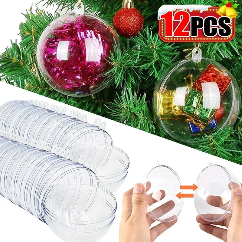 Bolas huecas de plástico transparente rellenables para decoración del árbol de Navidad, adornos colgantes para fiesta en casa, 1/12 piezas, 5-10cm