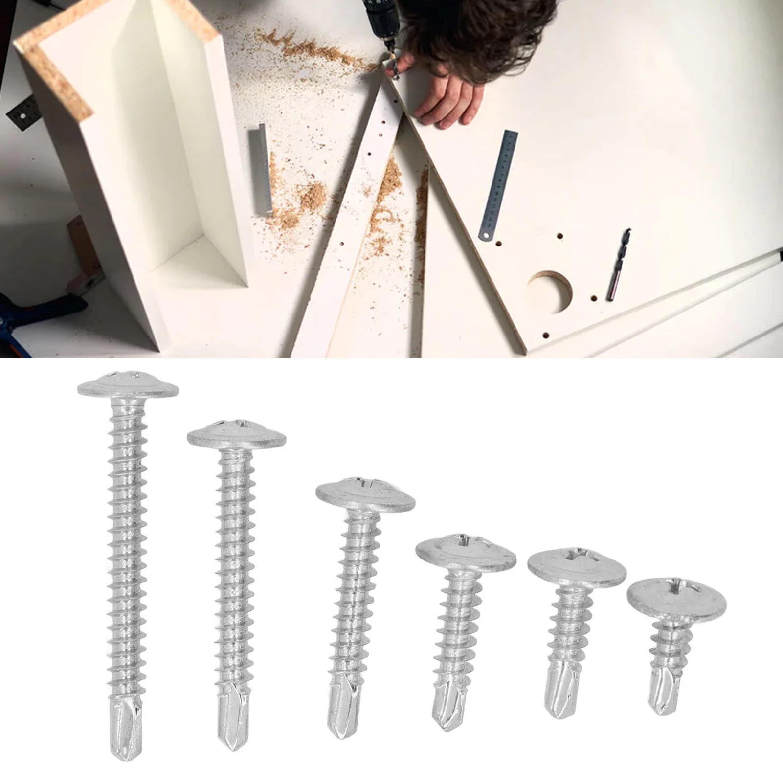104Pcs M4.2 Self Drilling Screw Carbon Steel Corrosion Resistant Round Head Self Drilling Screws Rust Proof for Woodworking