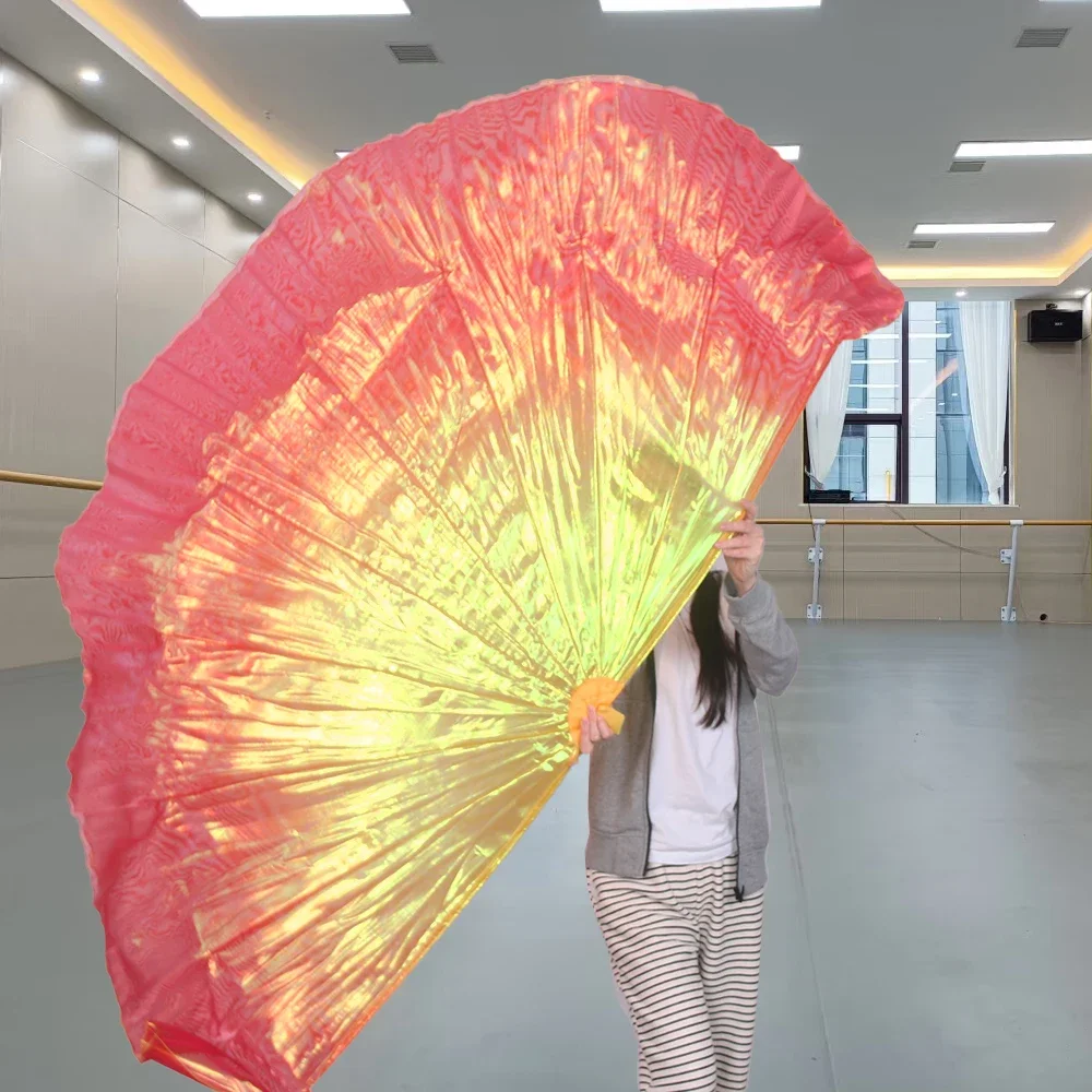 Color Yarn Material Worship Dance Fan Opening Dance Cartilaginous Fishbone Fan Double Layer Gradient Stage Performance Props