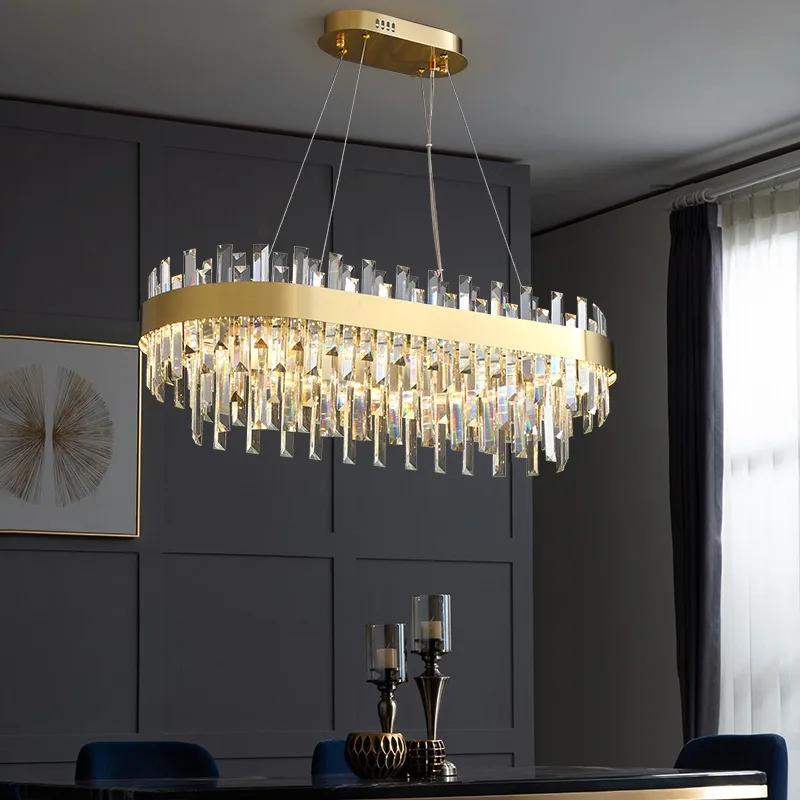 French luxury crystal LED chandelier is simple and suitable for bar living room dining room oval chandelier