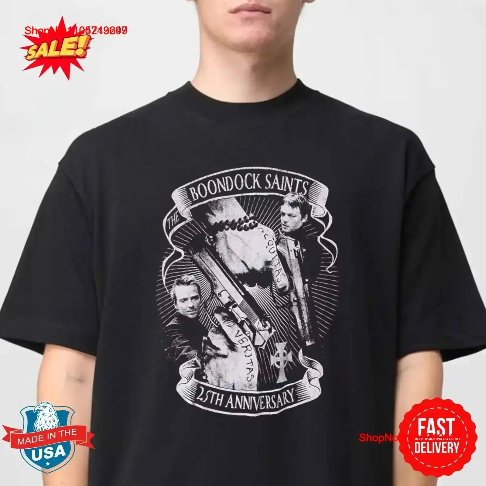 Das Boondock Saints 25th Anniversary klassisches T-Shirt im Vintage-Stil, gewaschen, leicht grafisch, lässig, weich, gestreckt, Vintage-Stil, gewaschen