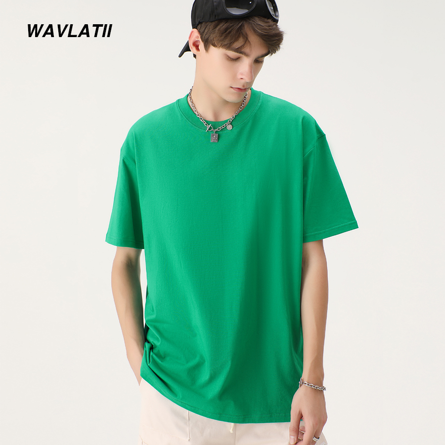  WAVLATII New Men Cotton Summer T shirts Male Green Soft Casual Oversized Tees Black White Short Sleeve Sporty Young Tops WMT2309 