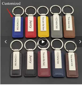 Customized Leather Keychain Rectangular Metal Men Leather Buckle Manufacturer Wholesaler LOGO Car Gift Key Chain Custom Name