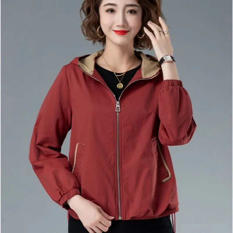 

2023 New Women Short Coat Spring Autumn Hooded Jacket Loose and Versatile Slim Casual Given To Philandering Small Windbreaker