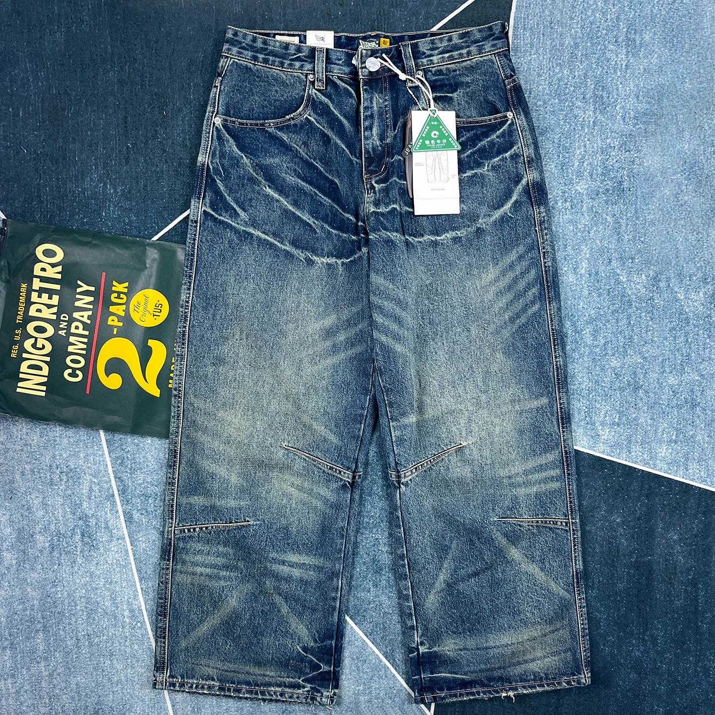 Heavy Street Straight Wide Leg Versatile Jeans Men's Autumn and Winter Thickened Whisker Pattern Denim Pants
