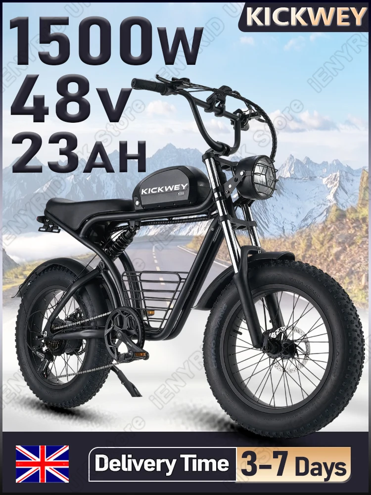 AliExpress KICKWEY K7 Electric Bike 1500W Motor 48V23AH Battery For Mountain Ebike Electric Motorcycle 20" Fat Tire All-terrain E-Bicycle