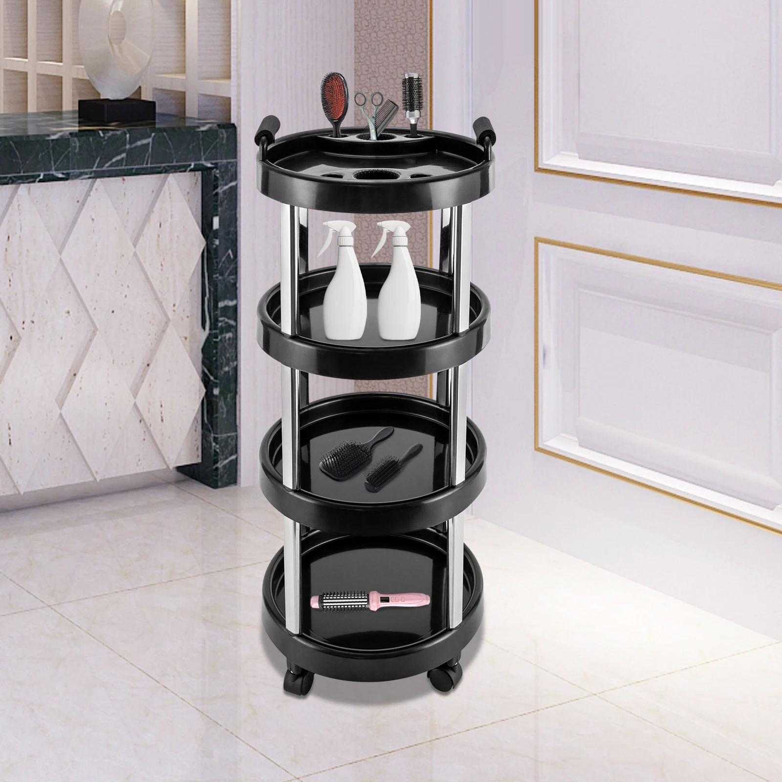 4 Tiers Movable Beauty Salon Trolley Rolling Hairdresser Barber Hair Cart Organizer Cosmetics Rack Storage