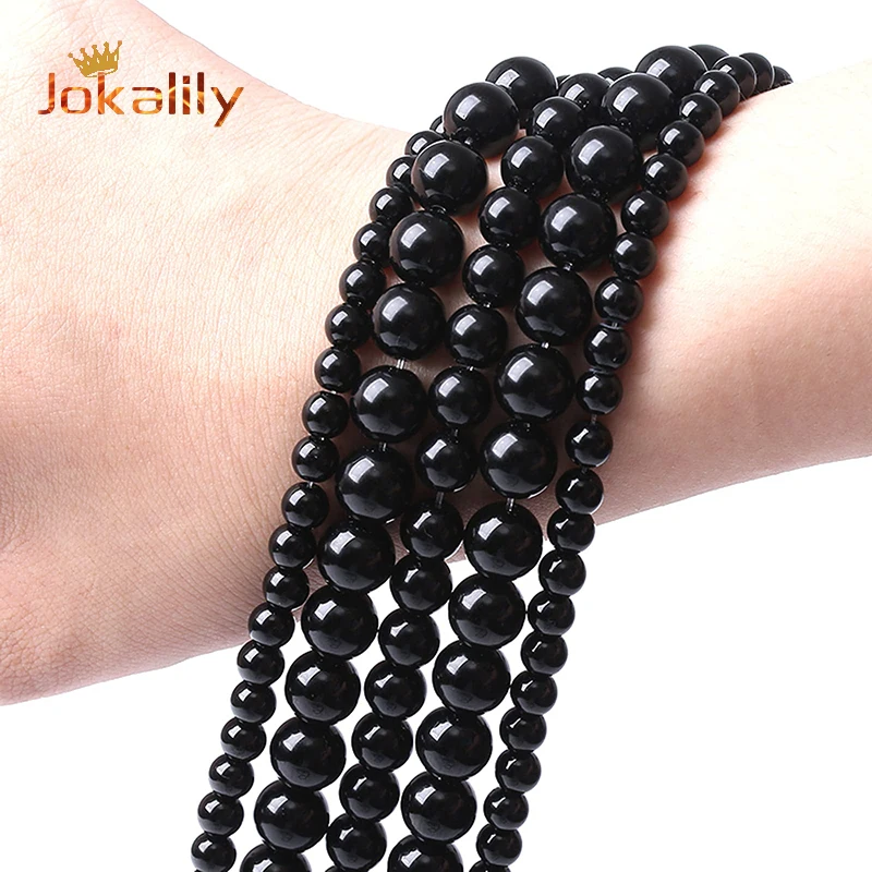 A+ Natural Black Agates Stone Beads For Jewelry Making Round Loose Spacers Beads Diy Bracelets Necklaces 15\