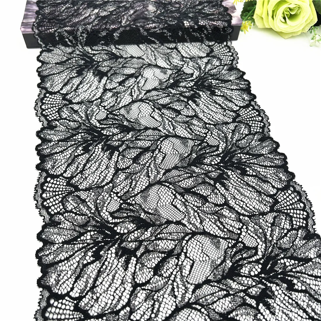 3y/lot Width 23cm Black With Silver Foil Elastic Lace Trim Lingerie Sewing Craft DIY Apparel Fabric Lace Dress Garment Accessory