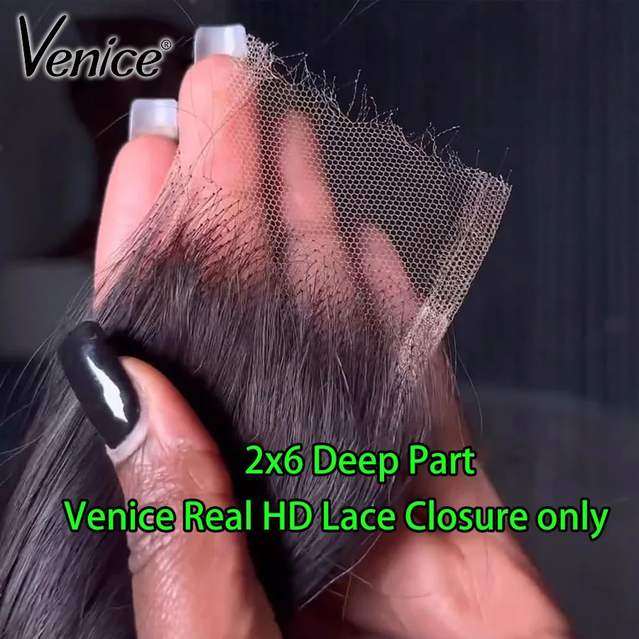 Venice Deep Part 2x6 HD Lace Closure Straight Virgin Human Hair Free Part 2x6 Real HD Lace Frontal Body Wave PrePlucked Natural