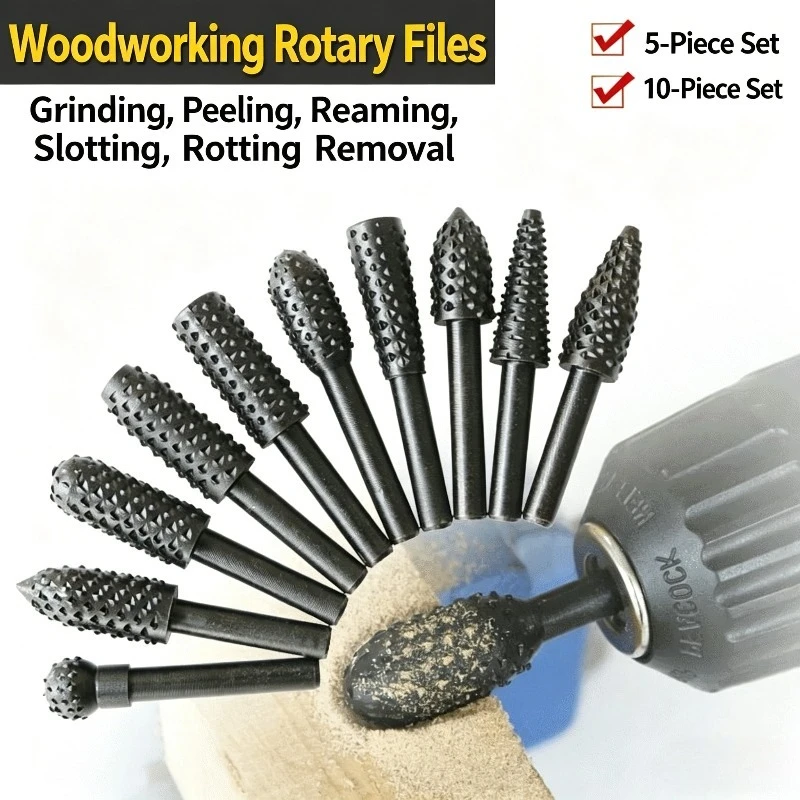 Rotationsraspelsatz Holzschnitzwerkzeuge Holzschnitzfeile Raspelbohrer 1/4'' Sechskantschaft Rotationsraspelfeile für DIY-Holzbearbeitung – Detail 2