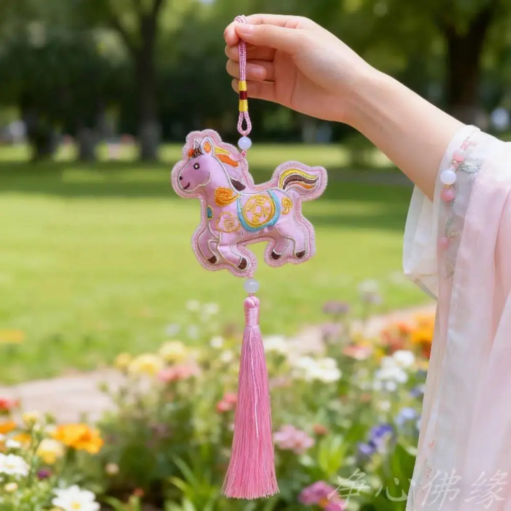 

Chinese Style Pony Embroidered Pendant Spring Festival Tassel Horse Hanging Decoration Funny Keychain New Year Horse Pendant
