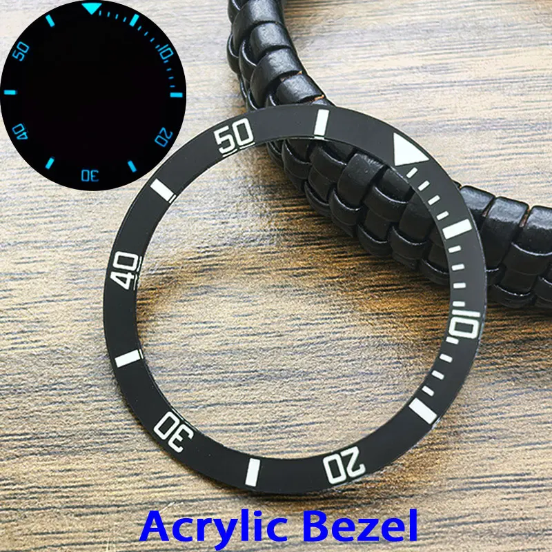 Acrylic Flat Bezel 38mm×31.5mm SKX007 Bezel Blue luminous Fit SKX/SRPD Case NH35 NH36 Watch Mod Parts With Adhesive Stickers