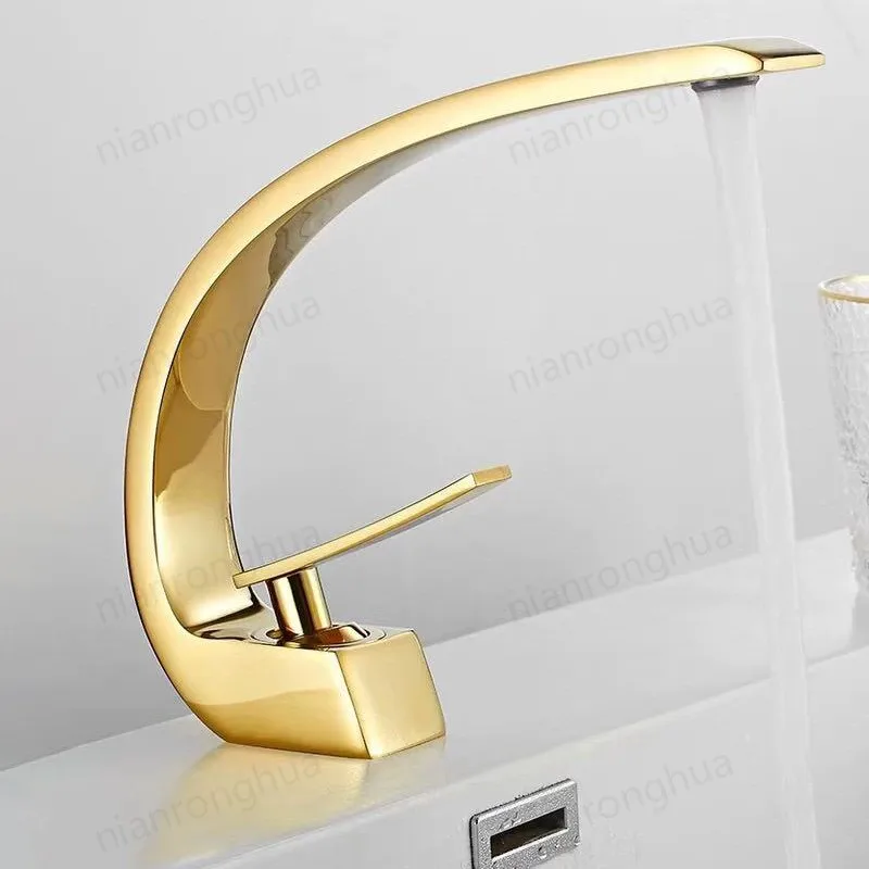 

Hot and Cold Bathroom Sink Faucet Tap White Brass Wash Basin Faucets Single Handle Waterfall Modern Elegant Mixer Tap