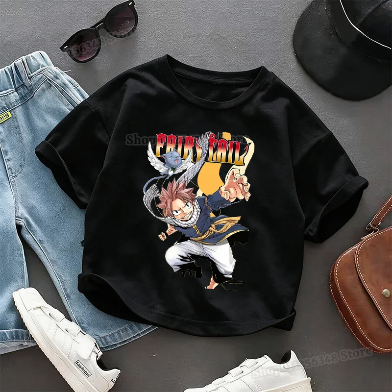 Fairy Tail Anime T-Shirt Chibi Print Short Sleeve Tee Shirts Cotton Casual Graphic Top Cute Cartoon Summer Daily Wear Clothes