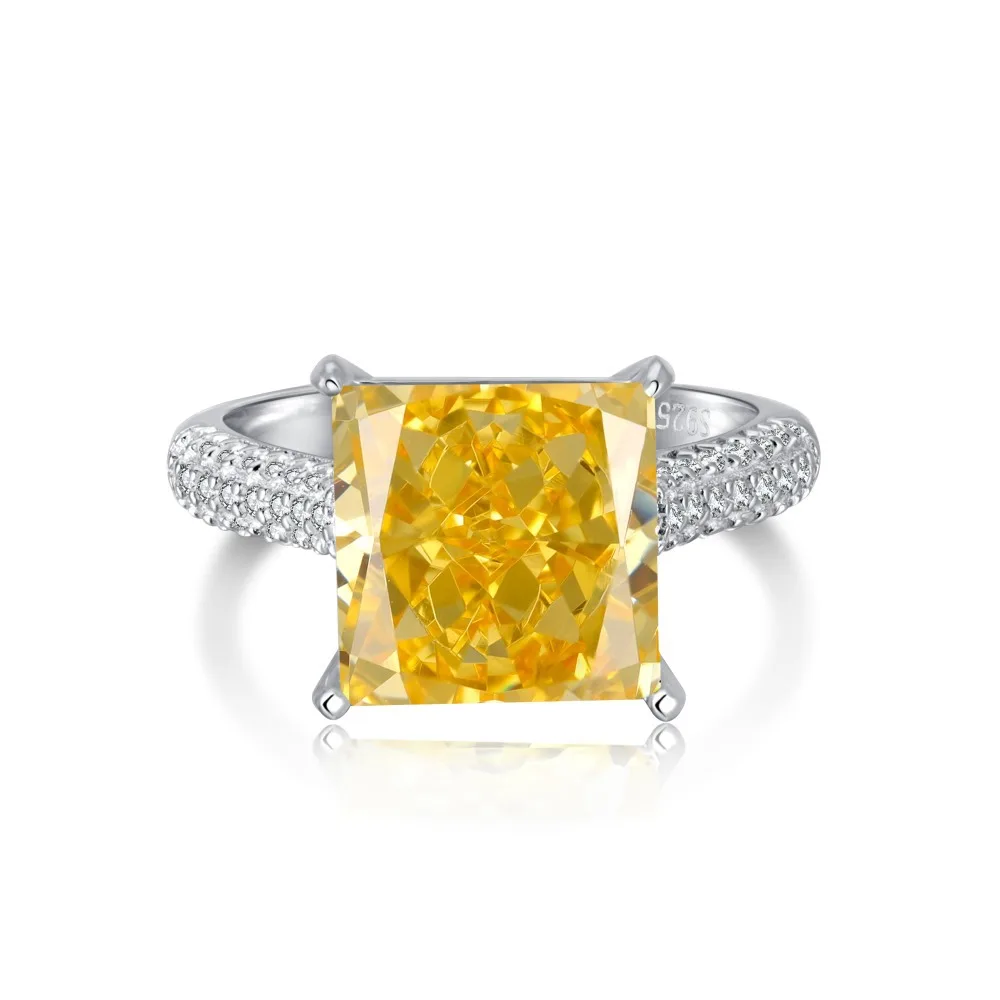 New European and American S925 Sterling Silver Women's Ring with Geometric Water Drop Yellow 5A8A Zircon Diamond Honey Design