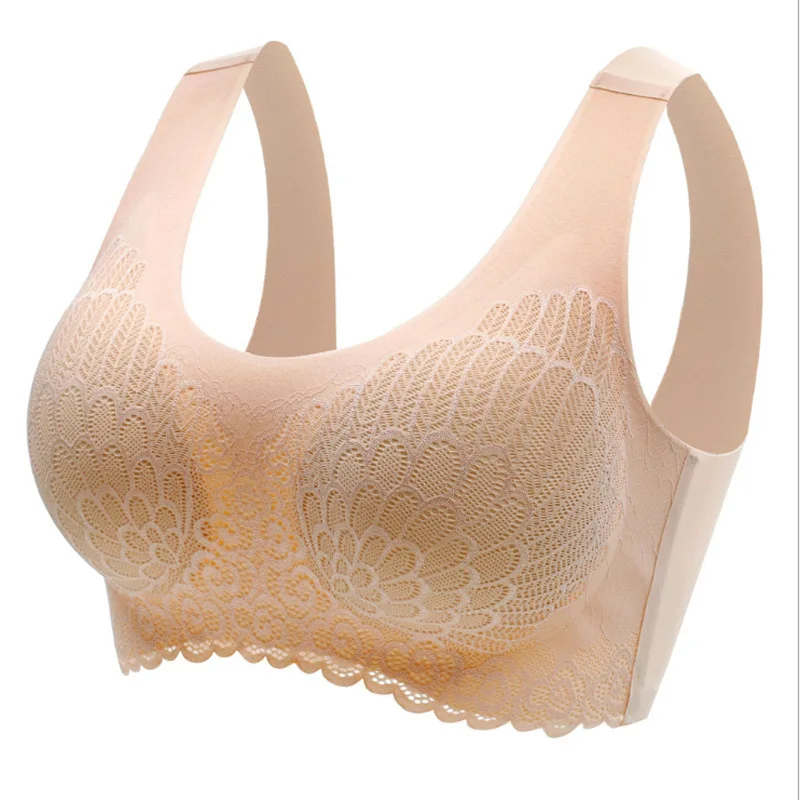 Latex Underwear Large Size No Steel Ring Gathered Seamless Bra Women\'s Comfortable Flower