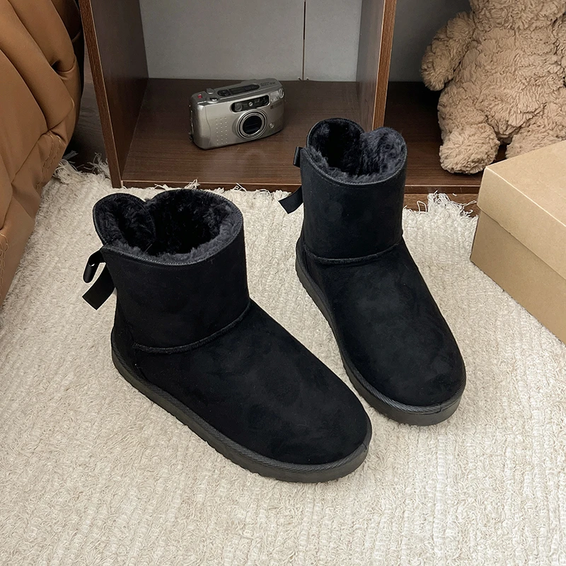 

Новые модные женские теплые зимние ботинки 2025 года, зимние роскошные дизайнерские ботильоны без шнуровки из искусственной замши с круглым носком, женские большие размеры