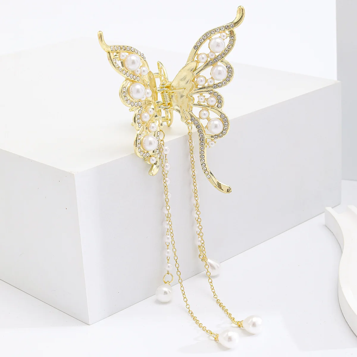 1 قطعة مخالب شعر على شكل فراشة كريستالية رائعة من اللؤلؤ الاصطناعي للنساء والفتيات وإكسسوارات الشعر للحفلات #6