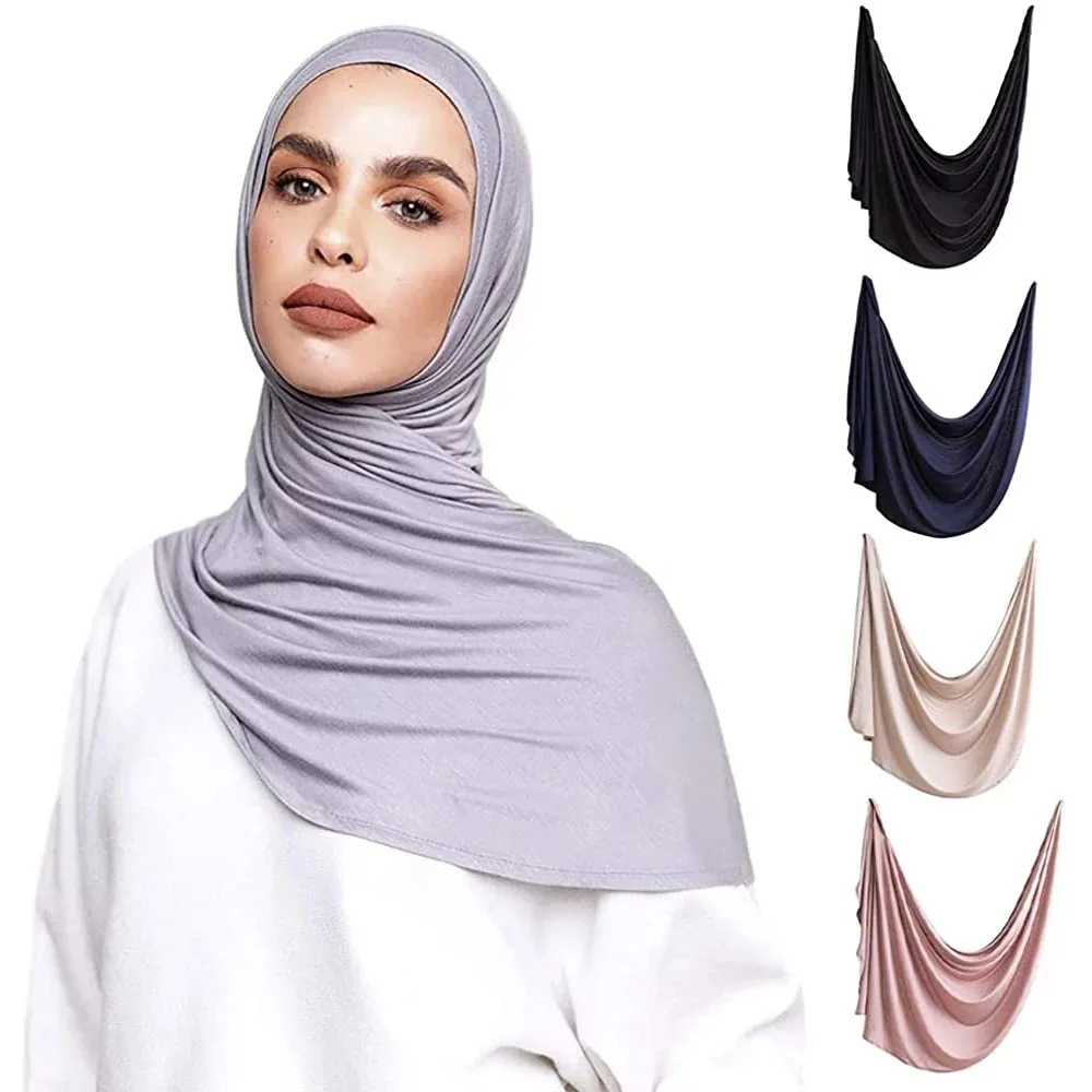 Muslim Women Jersey Hijab Scarf Stretchy Modal Cotton Hijabs Plain Soft Turban Head Wraps Islamic Africa Headscarf Scarves170*60