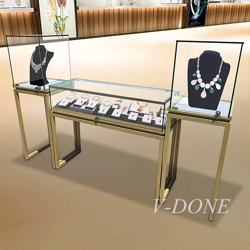 

Customize.Luxury Jewelry Exhibition Display Cabinet Gold Glass Stand showcase Counter Commercial Jewellery Shop Furniture De