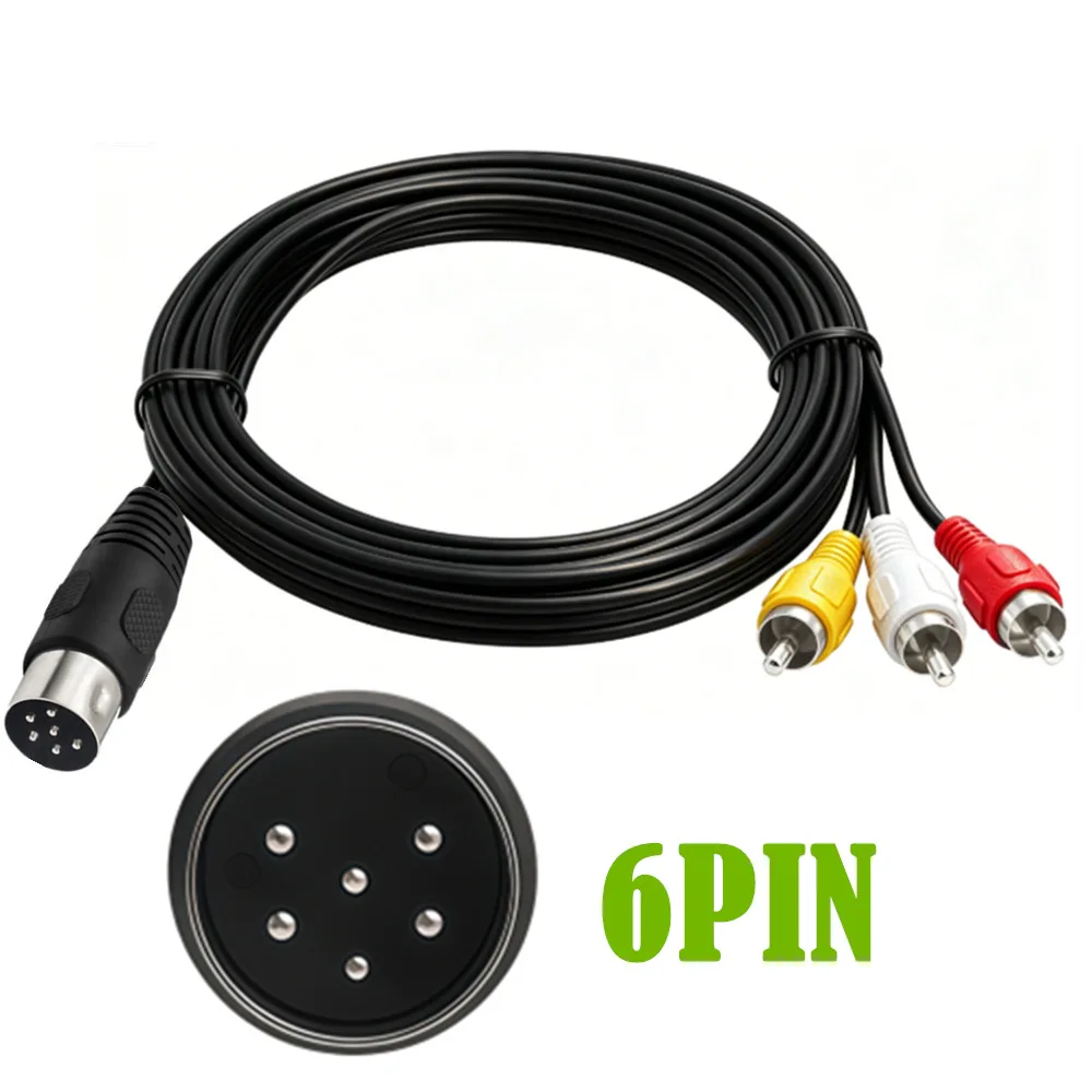 6-Pin DIN Male to 3 RCA Male Composite AV Cable, Audio Video Stereo Cord for VCR, VCD, DVD Player, Retro Game Console to TV