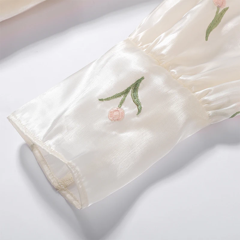 2026 Spring Summer Floral Embroidered Chiffon Wrap Tie Waist Ruffle Mini Dress Sheer V-Neck Romantic Feminine Women Date Vestido
