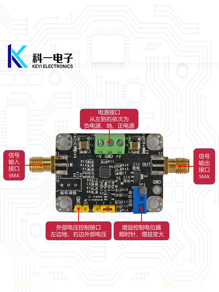 AD8336 voltage controlled gain/VGA variable amplifier module manual/programmable 60dB dynamic gain adjustment