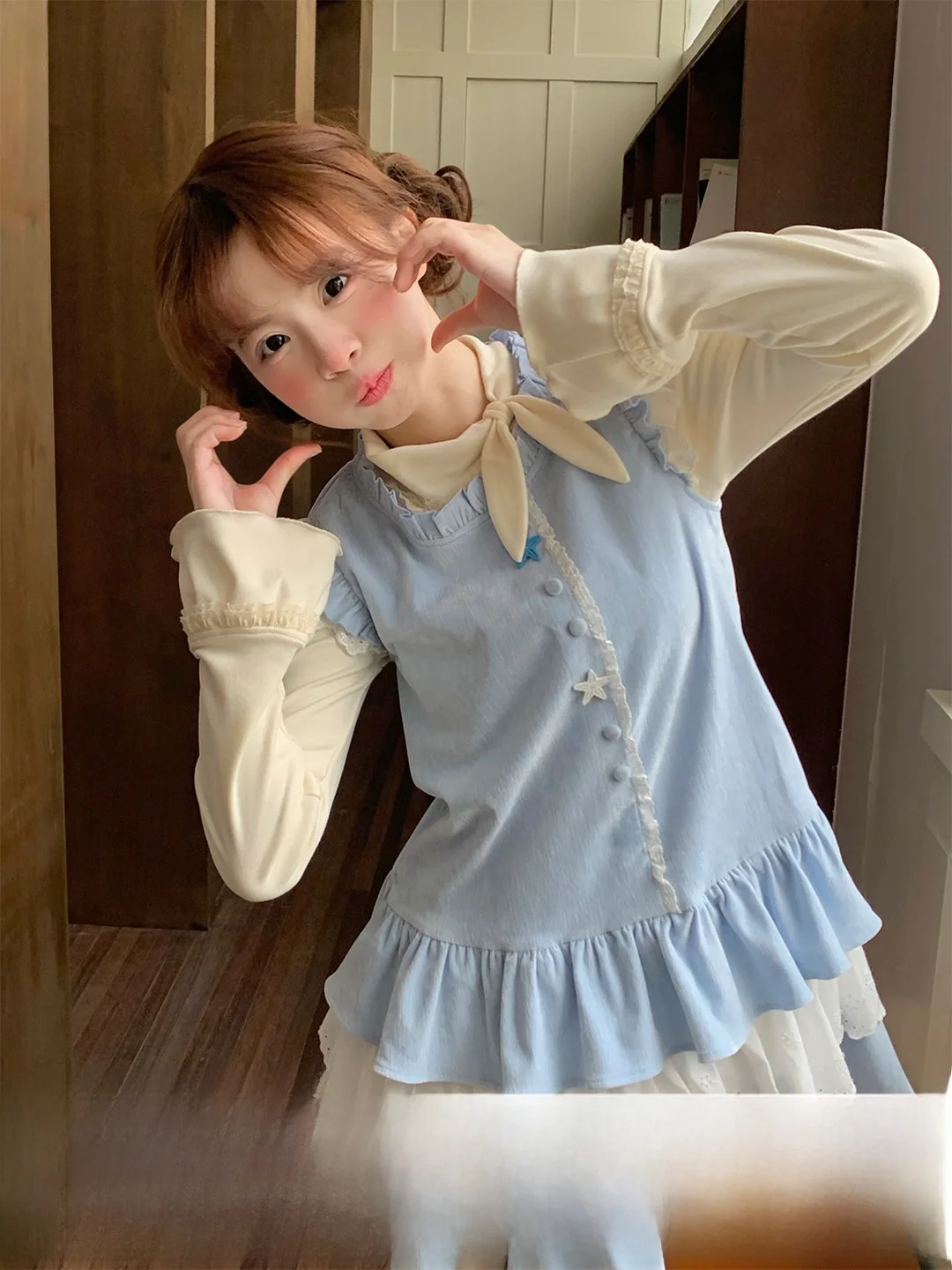 

Sinsingirl Sweet Star Sugar Cr Winter Dr with Flng Sves round Ne Cake Skirt Sle for Young Girls