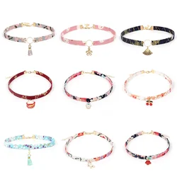 Gothic Cherry Blossom Shell Choker Ethnic Flower Shell Nylon Cord Clavicle Chain Palm Tassel Pendant Necklace Jewelry for Women
