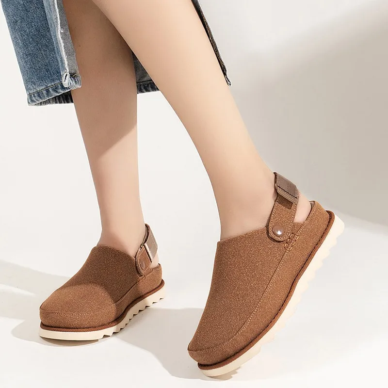 2024 New Soft-soled Leather Women's Baotou Slippers Couple Fashion Breathable Casual Comfortable Half-support Shoes