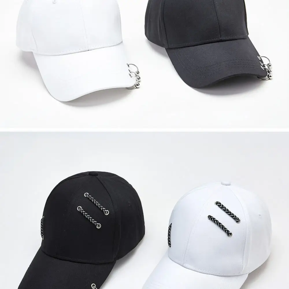 Casual Unisex Baseball Cap Metal Rings Design Cotton Hip Hop Hat Summer Sun Shade Outdoor Street Fashion Accessory