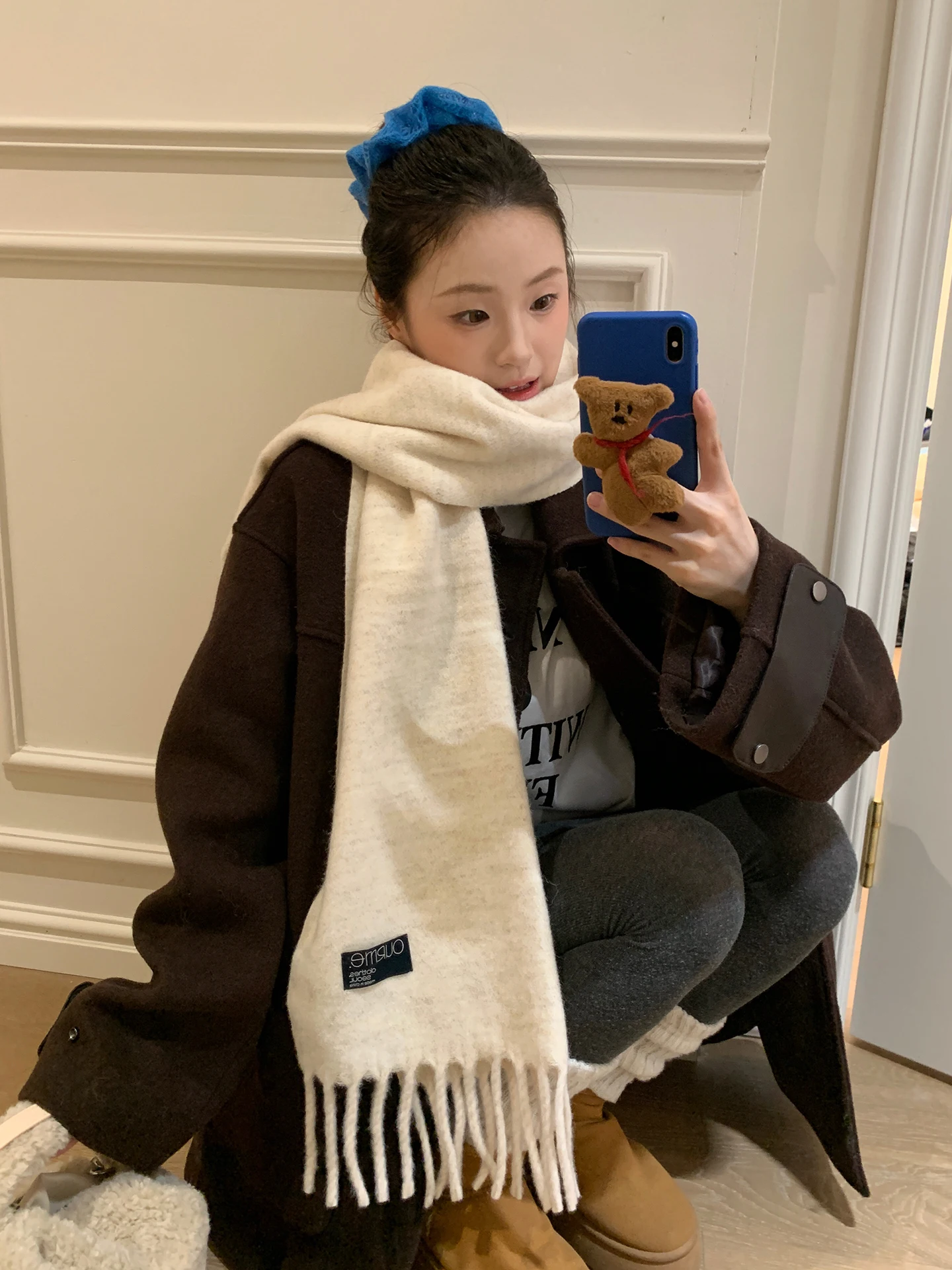 Lenço xadrez clássico para homens e mulheres versátil com um senso de atmosfera dupla face xadrez borla xale quente para o